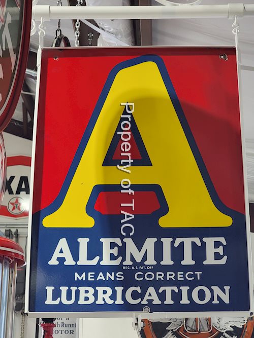 Alemite Lubrication w/A logo Porcelain Sign