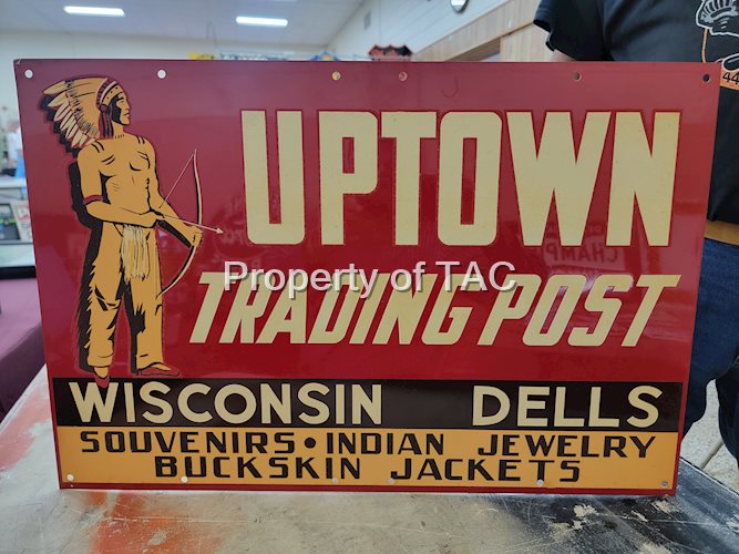 Uptown Trading Post w/Logo Smaltz Painted Lettering Metal Sign