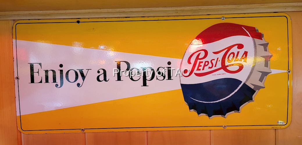 Enjoy a Pepsi w/Bottle Cap Logo Porcelain Sign
