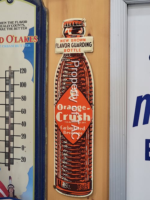 Orange-Crush "New Brown Flavor Guarding Bottle" Metal Sign