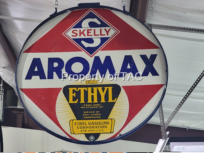 Skelly Aromax w/ethyl log Porcelain Sign