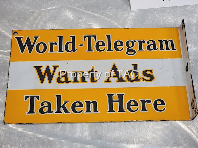World-Telegram Wants Ads Taken Here Porcelain Flange Sign
