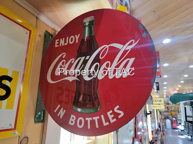 Enjoy Coca-Cola In Bottles w/Bottle Metal Flange Sign