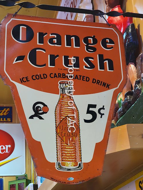 Orange Crush 5¢ w/Bottle & Crushy Metal Sign