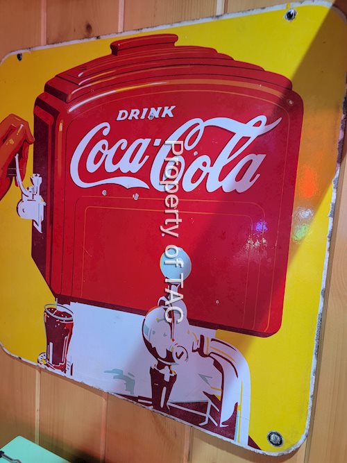 Drink Coca-Cola w/Motorboat Style Display Porcelain Sign