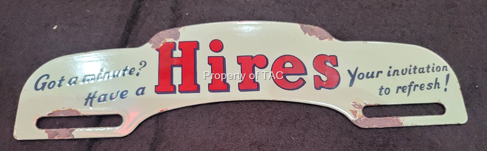 Hires (root beer) Porcelain License Plate Attachment