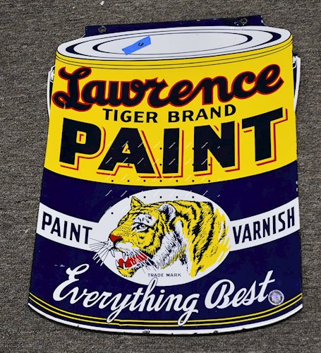 Lawrence Tiger Brand Paints Porcelain Sign