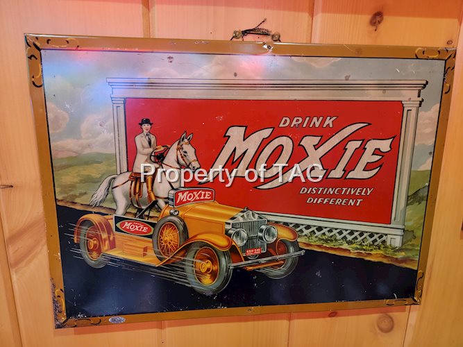 Drink Moxie w/Horse/Car Image Metal Sign