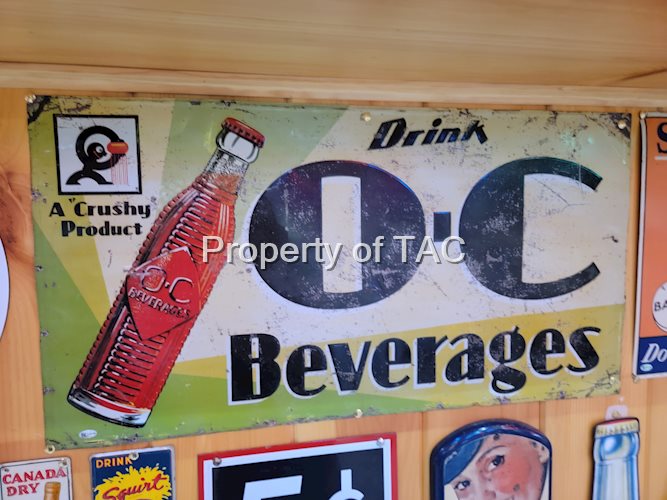 Drink O-C Beverages w/Bottle & Crushy Metal Sign