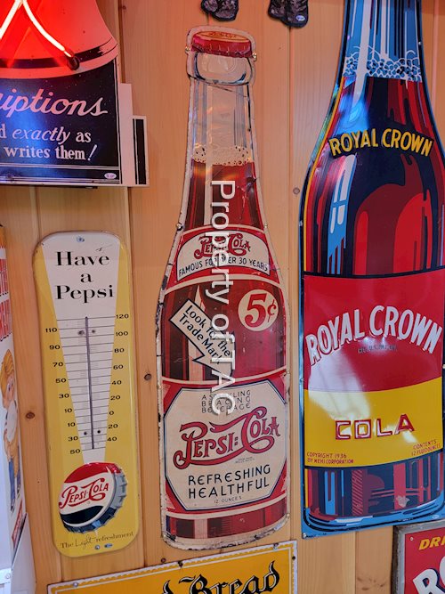 Pepsi:Cola 5¢ w/Early Bottle Metal Sign