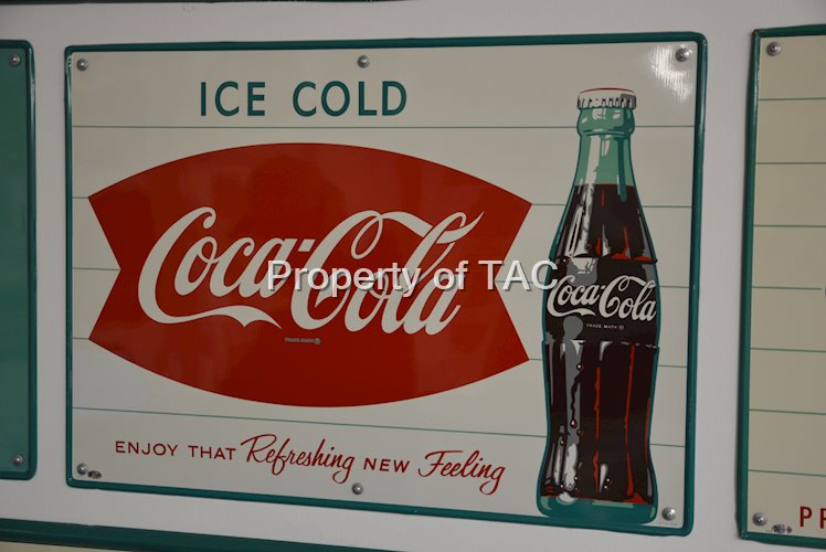 Ice Cold Coca-Cola "Enjoy that refreshing new feeling" with fishtail and bottle logo,