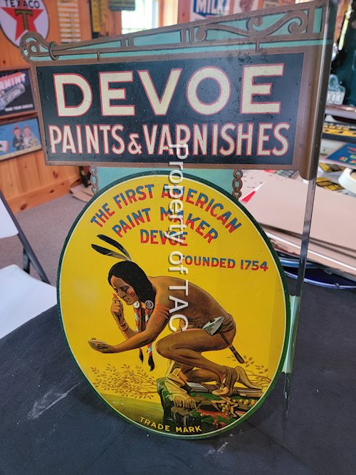Devoe Paints & Vanishes w/Indian Logo Metal Flange Sign