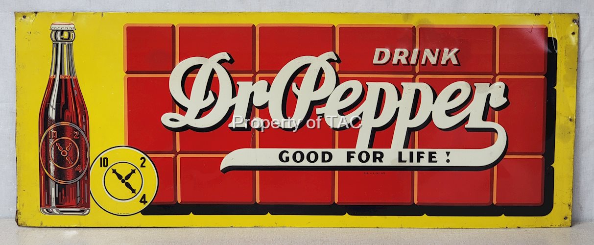 Drink Dr. Pepper "Good for Life!" w/Bottle and Tile Background Metal Sign