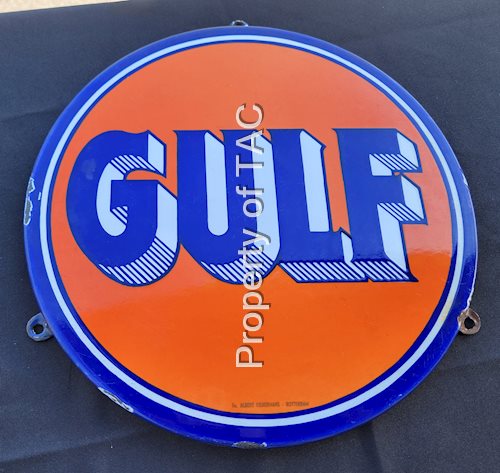 Gulf w/Striped Letters Porcelain Sign