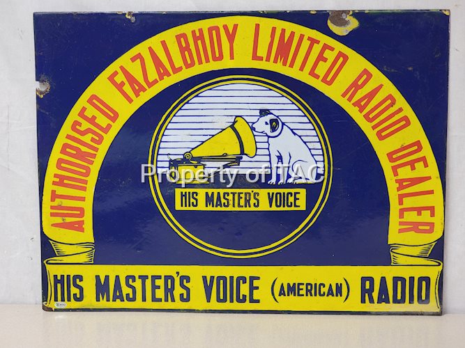 His Master Voice (American) Radio w/Nipper Porcelain Sign