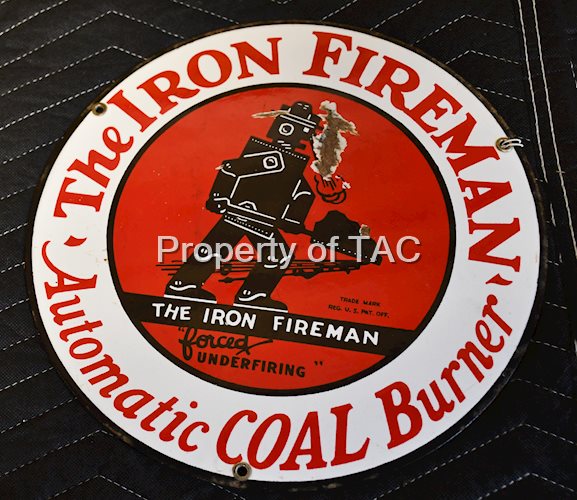 The Iron Fireman "Automatic Coal Burner" w/Logo Porcelain Sign