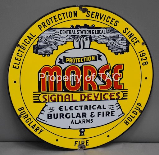 Morse Signal Device Burglar & Fire Alarms Porcelain Sign