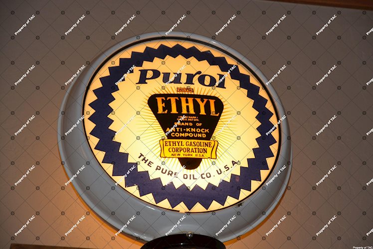 Pure Purol w/ethyl logo & sawtooth border 15D single globe lens"