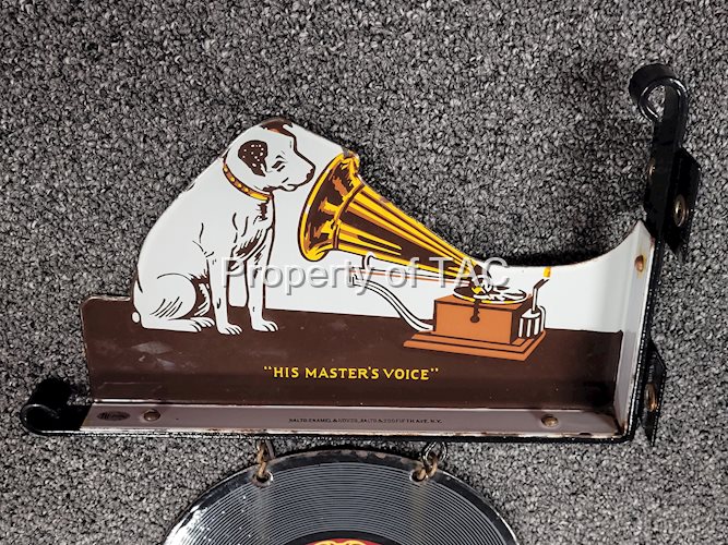 RCA "His Masters Voice" Double Sided Porcelain Flange Sign