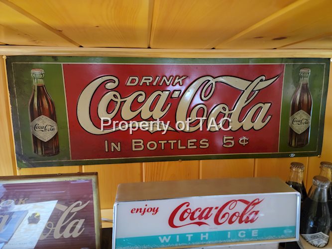 Drink Coca-Cola In Bottles w/Early Bottles Metal Sign