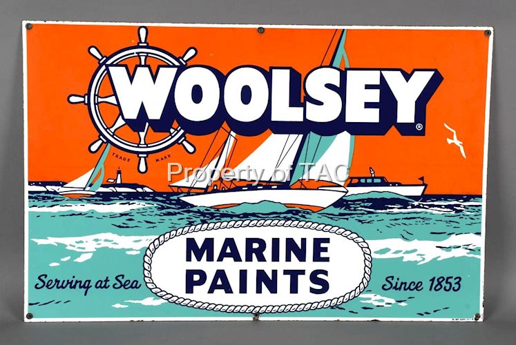 Colorful Woolsey Marine Paints w/Boat Graphics Porcelain Sign