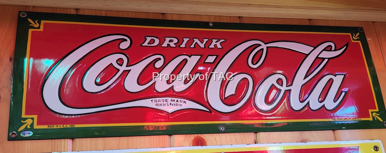 Rare Drink Coca-Cola w/Trade Mark in Tail & Fler-der Porcelain Sign
