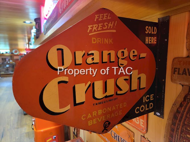 Orange-Crush Sold Here Ice Cold Metal Flange Sign