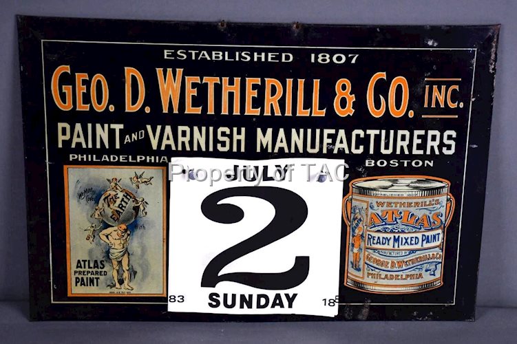 Geo. D. Wetherill & Co. Paint & Vanish Metal Calendar/Sign