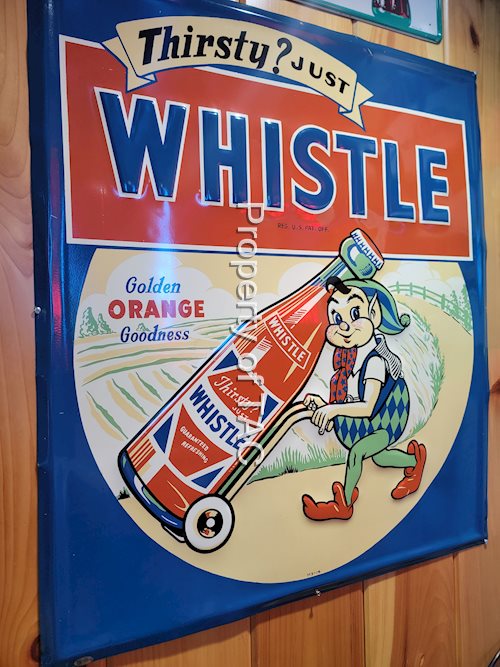 Thirsty? Just Whistle w/Elf & Bottle Metal Sign