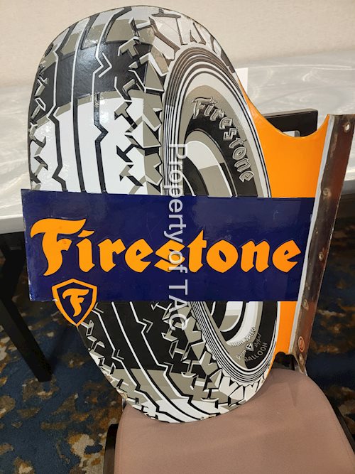 Firestone High Speed Gum Dipped Balloon Tires Porcelain Flange Sign (small)