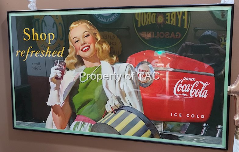 Coca Cola Shop Regrhsed Cardboard sign w/ Lady and Coke Dispenser 1948